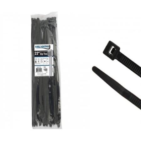 Kable Kontrol Cable Tie, 22 in L, 6 in Max Bundle Dia., Black, Nylon 6/6, 250 lb Strength, 100 PK CT104